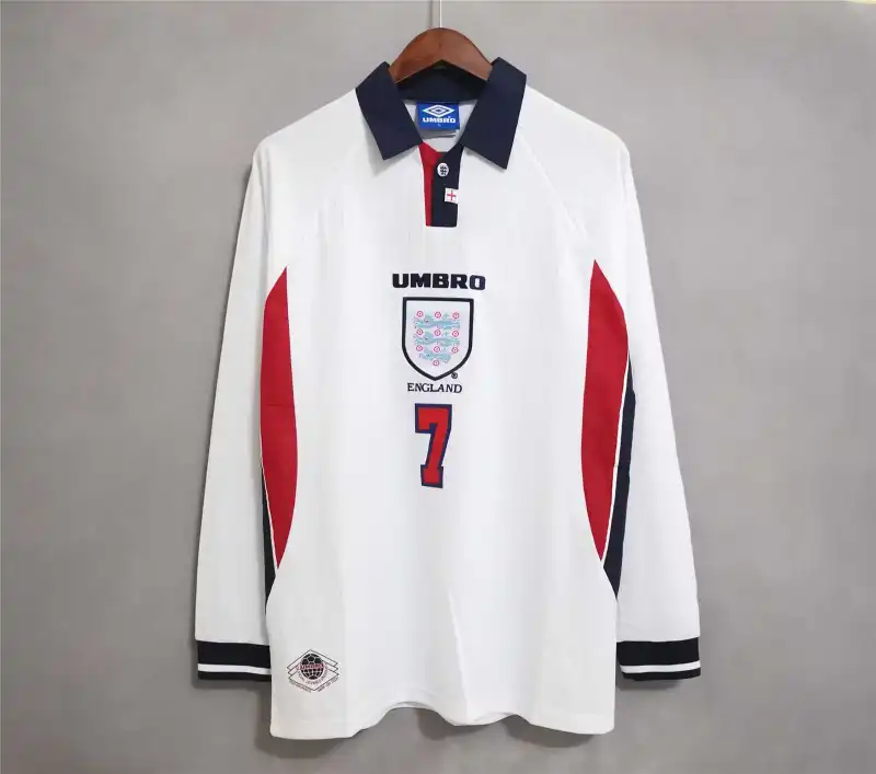 1998 England Copa Mundial Local Retro Jersey Manga larga #7 BACKHAM #20 OWEN